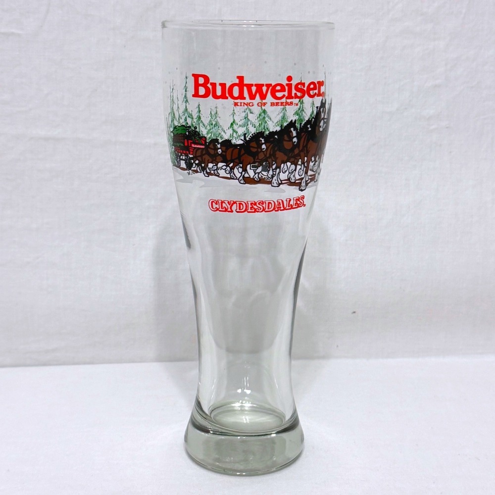 Vintage 1992 Budweiser Clydesdale Pilsner Glass King of Beers Winter Scene‎ 9"
